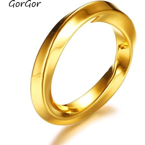 GorGor Rings Women Stainless Steel Gold-color Pattern Irregular Shape Simplicity Individuality Popular Accessories RC-395