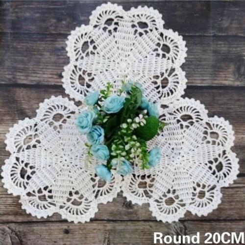 20cm Round Luxury White Lace Wedding Doily Cotton Handmade Crochet Flowers Placemat Table Place Mat Mug Cup Coaster Pad Decor