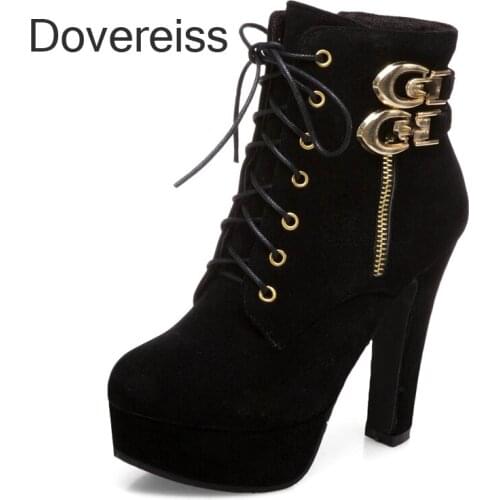 Fashion Womens Shoes Winter New Sexy Short Boot Elegant Platform Boots Zipper Cross Lacing Concise Mature Chunky Heels Boots 43