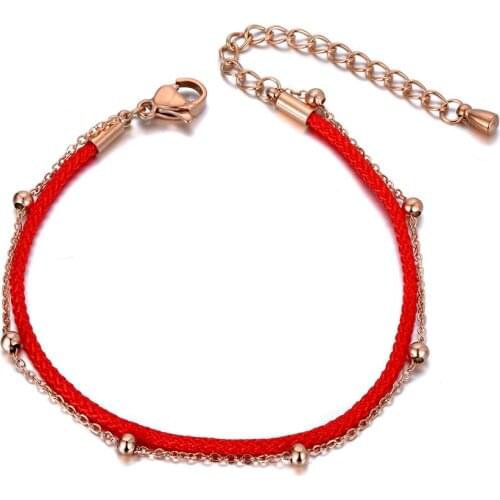 Trendy Double Layer Stainless Steel Red Rope Good Lucky Bracelets For Women Girls Ethnic Chinese Bracelet Jewelry B19145
