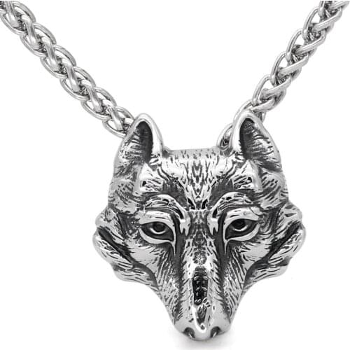 Men viking odin wolf nordic amulet stainless steel viking necklace - with gift bag