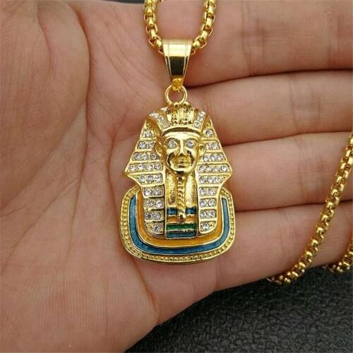 Hip Hop Iced Out Bling Cubic Zirconia Egyptian Pharaoh Necklaces & Pendants For Men Rapper