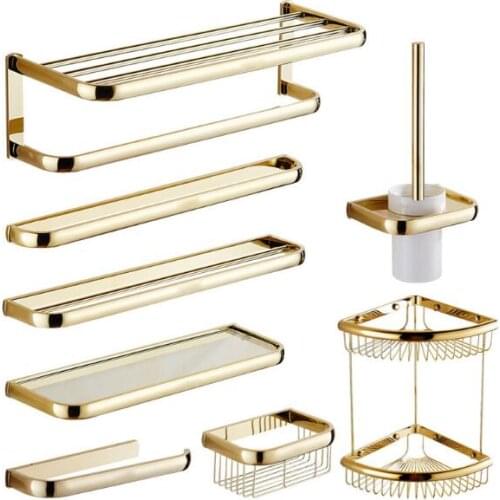 Total brass gold finished Bathroom Accessories Set,Robe hook,Paper Holder,Towel Bar,Gold bathroom sets