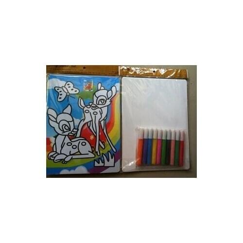 Color Sand art kits for children toy 4pcs of 20x28cm sticker cards and 1 sets of 10 colors sand pen(15g each color)
