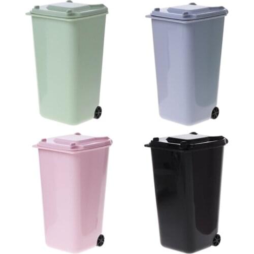 NEW Mini Wheelie Trash Can Pen Holder Storage Bin Desktop Organizer Garbage Bucket Recycling Mini Organizador Desk Storage Box