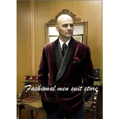 Latest Designs Velvet Smoking Jackets Shawl Lapel Formal Tuxedos Loose Vintage Retro Dinner Party Prom Suit Blazer(1 Jacket)