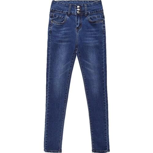 New High Waist Jeans Women Spring Autumn Elastic Slim Pencil Pants Denim Casual Pants Female Winter Flocking Jeans Trousers H719