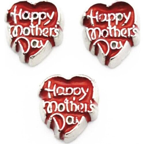 New Arrival 10pcs/lot heart Silver Happy mothers day floating charms charms living glass memory lockets diy jewelry Accessory