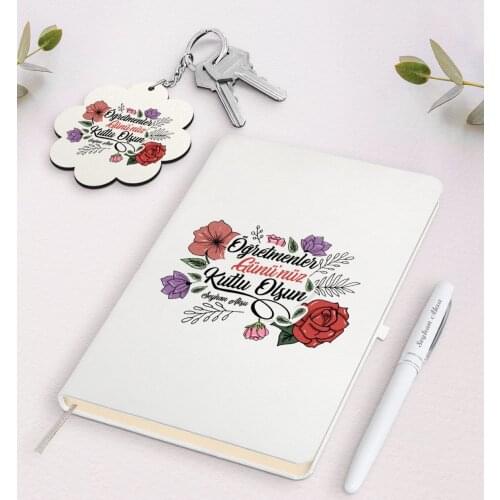 Personalized Teachers Days Happy White Notebook Pen and Keychain Gift Seti-5