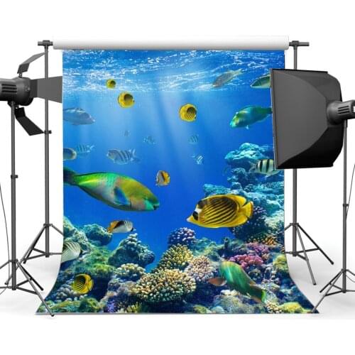 Underwater World Backdrop Aquarium Fancy Coral Colorful Fish Blue Sea Sunshine Lights Summer Sea Journey Background