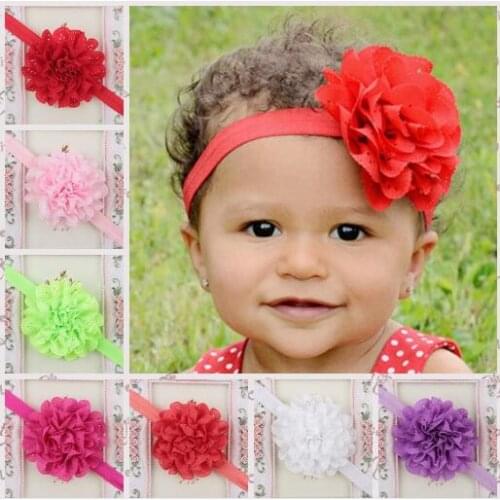 Hollow wave edge chiffon flower head infant baby girls elastic hair band hair bands color free shipping YH461