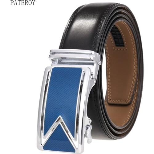 New Mens Belt Real Leather Black Automatic Buckles Casual Cowhide Ratchet Belts For Men High Quality Fashion Wasit Strap Male