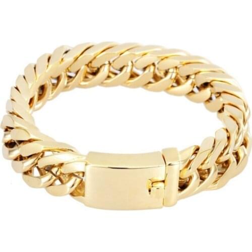 Luxurious Men Nracelet Plated Gold Curb Chain Bracelet Stainless Steel Bracelet Bangles Charm Bracelet Men Heavy Jewelry