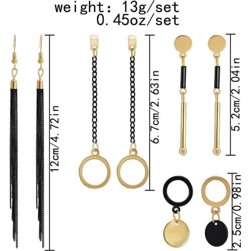 4 Pairs Of Simple Chain Geometric Drop Earrings Set For Women Long Tassel Chain Hoop Gold Black Earrings Fashion Jewelry Gift