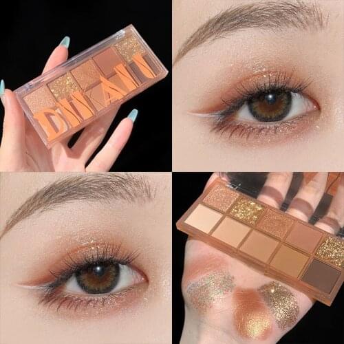 Long-lasting Waterproof 10 Color Pressed Matte Glitter Eyeshadow Palette Pigment Diamond Shimmer Shiny Eyeshadow Makeup TSLM2