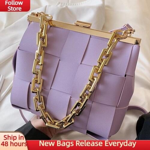 Woven Frame Shoulder Bag For Women 2021 Chain Luxury Branded Designer Crossbody Bags PU Leather Hand Tote Small Handbags Purse