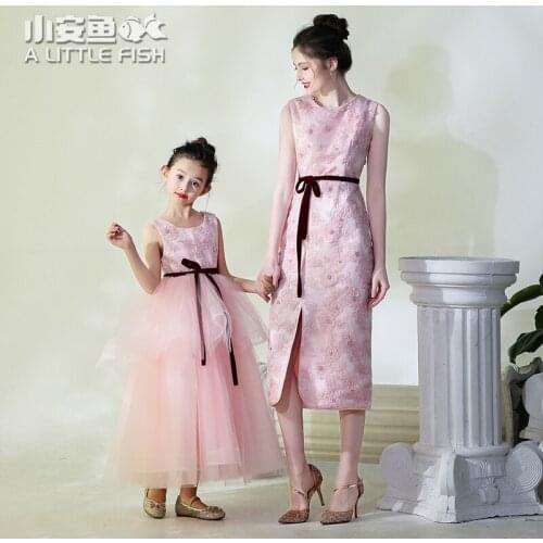 Mommy and Me Mother Daughter Princess Sleeveless Wedding Dress Mum Mom and Daughter Evening Dress Family Matching Clothes