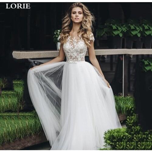 LORIE Boho Wedding Dresses Cap Sleeve Vintage Lace Bridal Gowns Elegant Puffy Tulle Wedding Gowns Vestido De Noiva