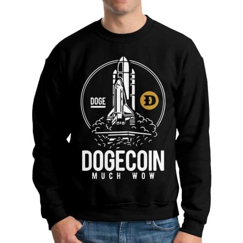 Dogecoin Rocket To The Moon Men Hoodies Sweatshirt Long Sleeve Vegan Organic Cotton Lightweight Pullovers