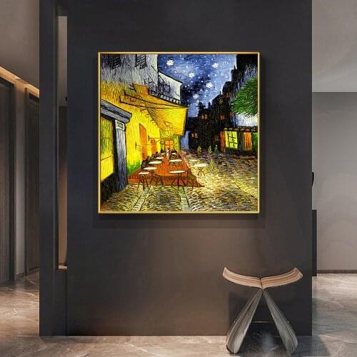 VAN GOGH CAFE TERRACE AT NIGHT OIL PAINTING REPRODUCTIONS ON CANVAS POSTERS AND PRINTS WALL ART PICTURE FOR LIVINGROOM DECOR
