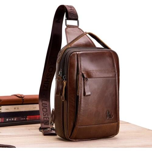 Vintage 100% Cowhide Genuine Leather male Chest Bag Men Crossbody Bag Male Packs Belt Mobile Phone Holder Pouch Male Purse