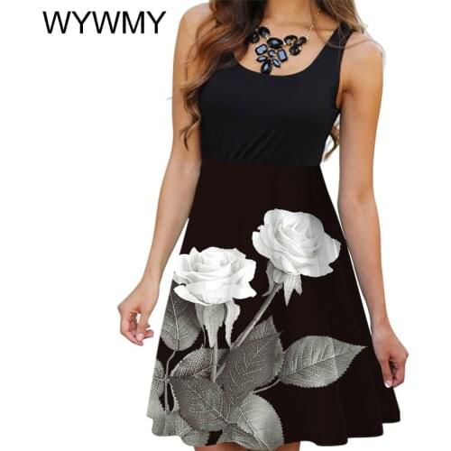 WYWMY Womens Sleeveless Round Neck Digital Printing Casual Stitching Dresses Summer New Fashion Ladies Tank Dress Plus Size 5XL