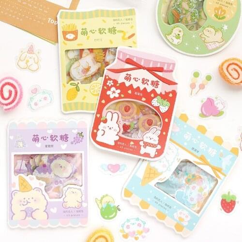 Yisuremia 45pcs Kawaii Cute Stationery Stickers Korean Cartoon Animals Scrapbook Diary Decorative Aesthetic PVC Sticker