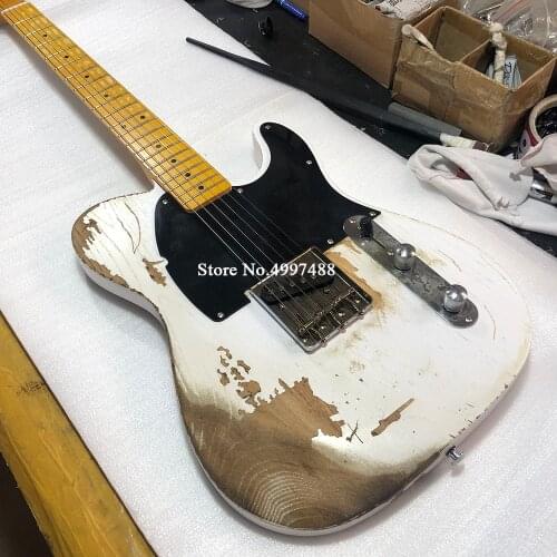 Factory customized old relic electric guitar, white paint, ASH wood, handmade vintage, postage