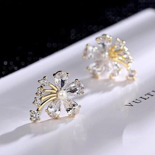 MENGYI Exquisite 9 2 5 Earrings For Women And Girls Zircon Cute Flower Stud Earrings Wedding Party Jewelry Gift Wholesale
