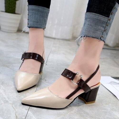 2019 spring hollow coarse sandals high-heeled shallow mouth pointed pumps shoes women Female sexy high heels large size mujer