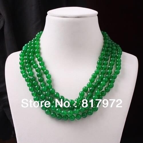 Woman Jewelry 4 Rows Necklace 8mm Green Round ball Bead Necklace Handmade Gift