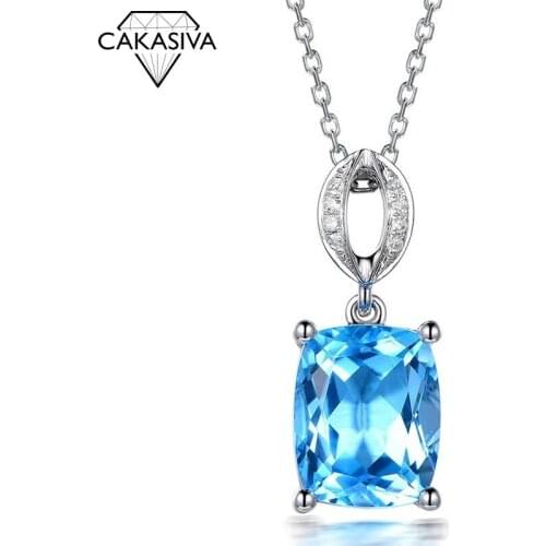 Womens 925 Sterling Silver AAA Blue Zircon Pendant Necklace Wedding Engagement Products Jewelry