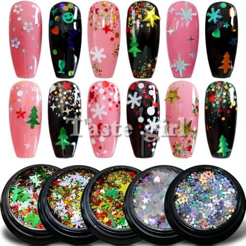 1 Jar 3D Snowflake Xmas Tree Metal Slices Nail Art Sequins Christmas Decorations nail Thin Sticker Designs Manicure DIY