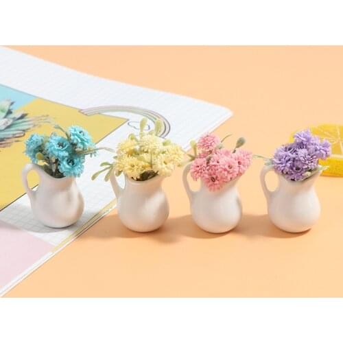 1Pc 1:12 Doll House Miniature Flowers Fairy Garden Ornament Mini Potted Plant Flowers Pot DollHouse Decor Bonsai Model Kids Toy