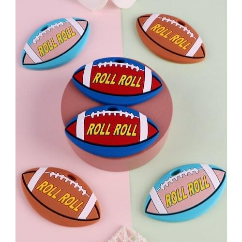 Sunrony 1pc New Rugby Silicone Teether Baby Chewable Teething Molar Toys BPA-Free Childrens Pacifier Chain Accessories