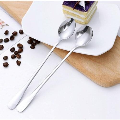 1Pcs Kitchen Long Handled Spoon Stainless Steel Coffee Tea Spoon Office Coffee Stirring Spoon Teaspoon