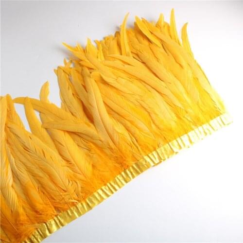 10 Yards Beautiful Yellow Rooster Tail Feather Trim 30-35cm Feathers For Crafts Dress Skirt Carnival Costumes Plumes Trims