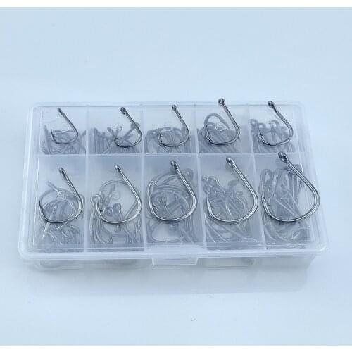 100pcs/box Fish Hook Barbed 3#-12# 10 Series in Fly Fishing Hook Worm Pond Fishing Bait Holder High Carbon Steel Have Hook Hole