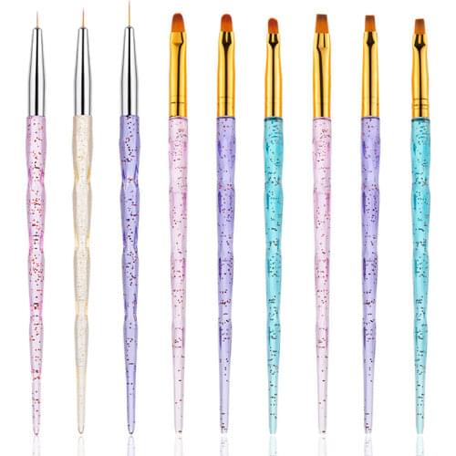 3/5 Pcs Crystal Handle Nail Art UV Gel Brushes Extension Builder Liner Detailing Painting Drawing Flower Pen For Manicure Tool