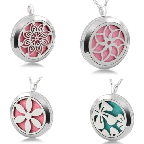 5PCS Wish Flowers Magnetic Perfume Lockets 30mm Aromatherapy Locket Pendant Essential Oil Diffuser Locket Necklace Jewelry