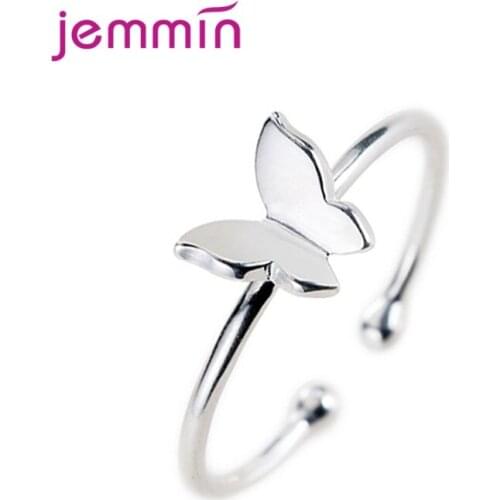 Authentic 925 Sterling Silver Vintage Butterfly Adjustable Open Size Finger Rings for Women Wedding Engagement Ring Jewelry