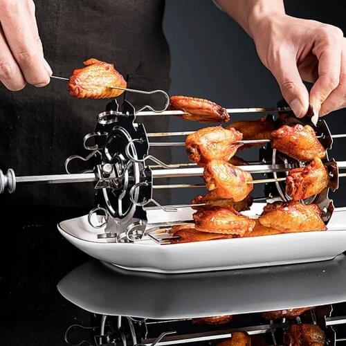 Barbecue Cage Roaster Rotisserie Skewers Needle Innovative Delicate Stainless Steel Rotating Drill Foods Skewer Oven Accessories