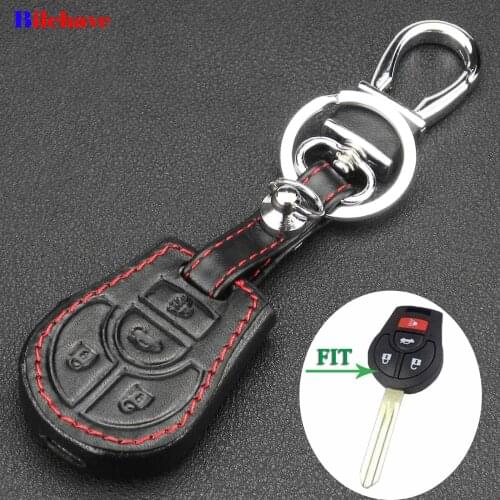 Bilchave 4 Buttons Remote Car Hand-stitched leather Case Cover Fob For Nissan Cube Rogue Juke Versa Keychian Honde