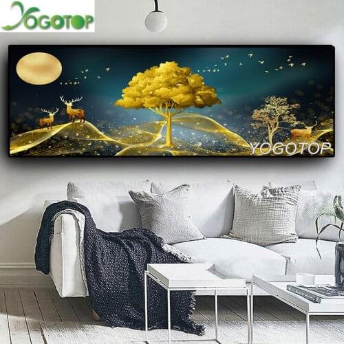 Large decor Natural Abstract Gold money Tree and Deer scenery Diy Diamond Painting Diamond embroidery full mosaic icons YY2041
