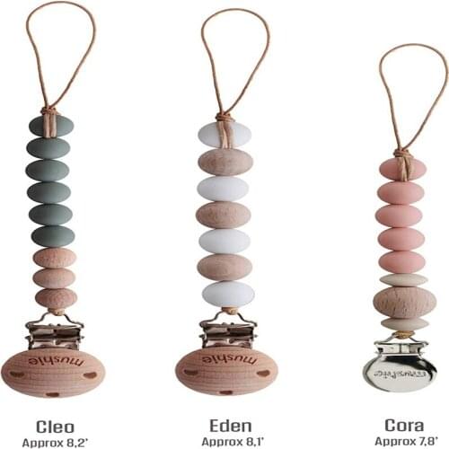 Pacifier Clip Chain Crochet Beads Wood Baby Teether Holder Suspender Clips 3pcs