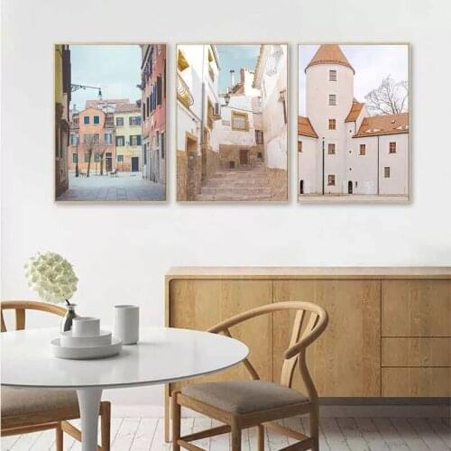 European Building Landscape Canvas Painting Nordic Street House Posters and Prints Wall Art Pictures Living Room Home Decor