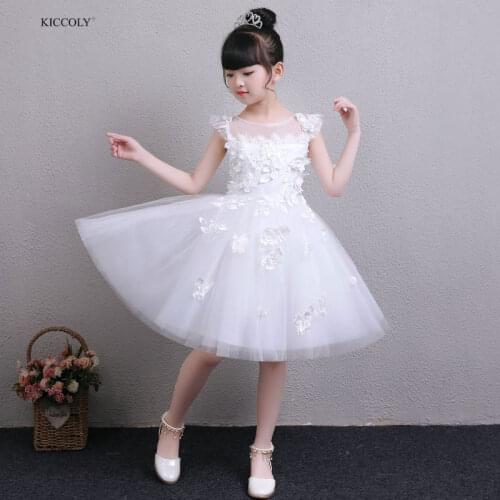 KICCOLY 2018 Baby Girl Applique Lace Princess Dress for White Wedding Party Kids Dresses For Toddler Girl Gown 1-14Y