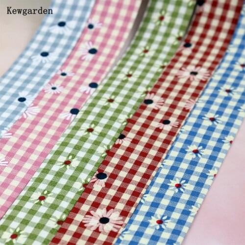 Kewgarden Plaid Daisy Floral Fabric Layering Cloth Ribbon 38mm 25mm 10mm Handmade Tape DIY Hairbow Accessories Webbing 10 Meters