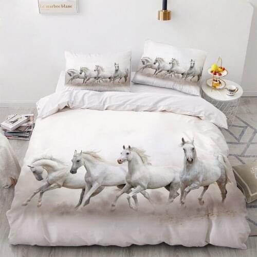 Four Pcs White Horse Bedding Set Super Comfort and Warmth Winter Thick Duvet Cover Sets Animal Series ropa de cama king size Hot