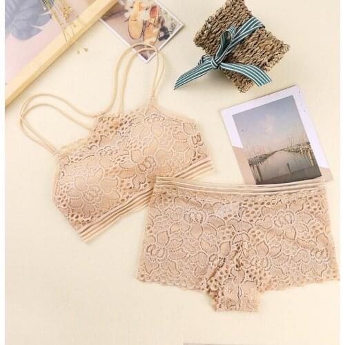 Sexy Summer Anti-light Bra Set Cross Back Floral Solid Color Bra Push Up Bralette And Panty Bra Set Femal